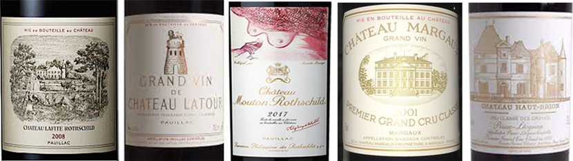 보르도 5대 샤또 (샤토 라피트 로칠드, 샤토 라투르, 샤토 무통 로칠드, 샤토 마고, 샤토 오 브리옹 