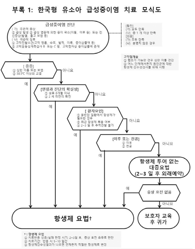 한국형 유소아 급성중이염 치료 모식도